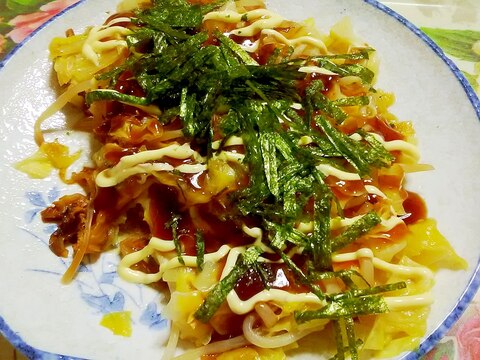 キャベツともやしの卵とじお好み焼き風